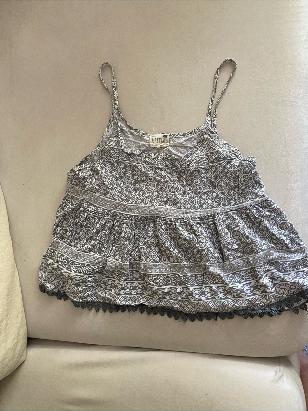 LA Hearts Gray Boho Top
